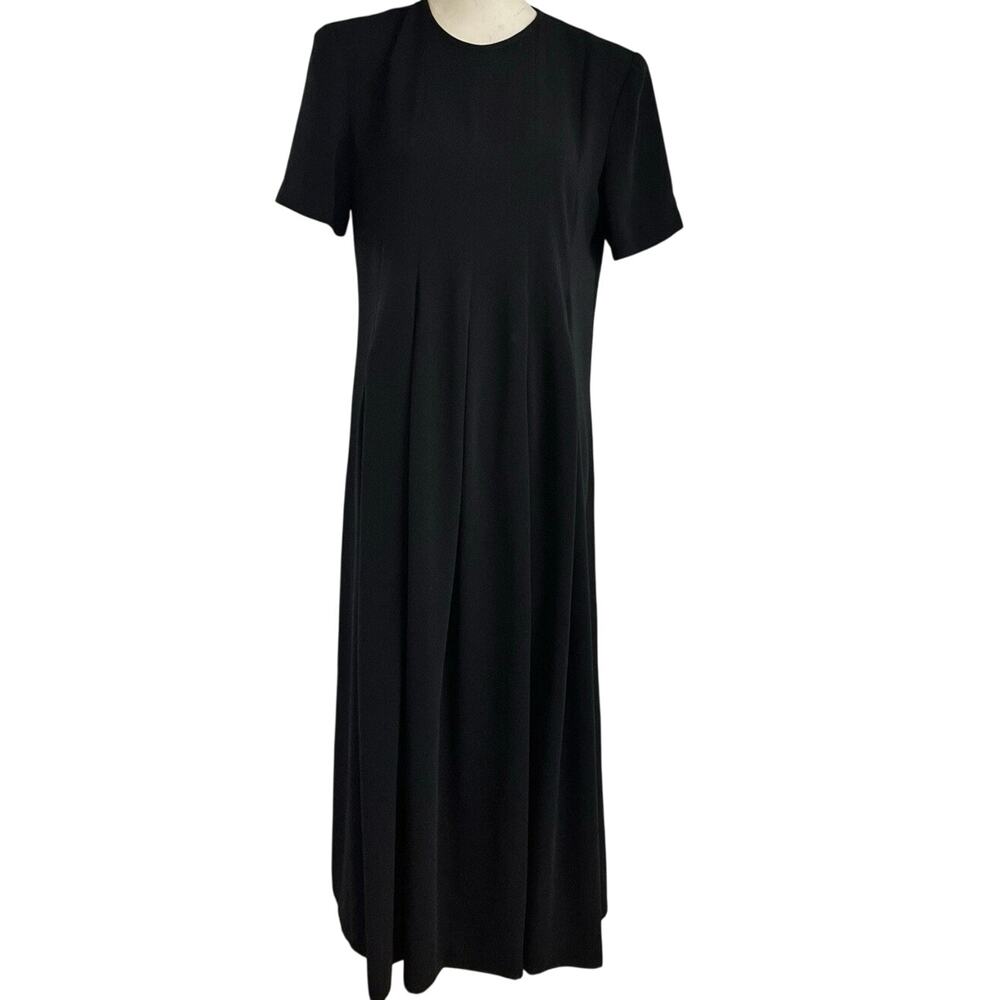 Vintage Orvis Pleated Maxi Dress Black Short Sleeve Lagenlook Women’s Size 6